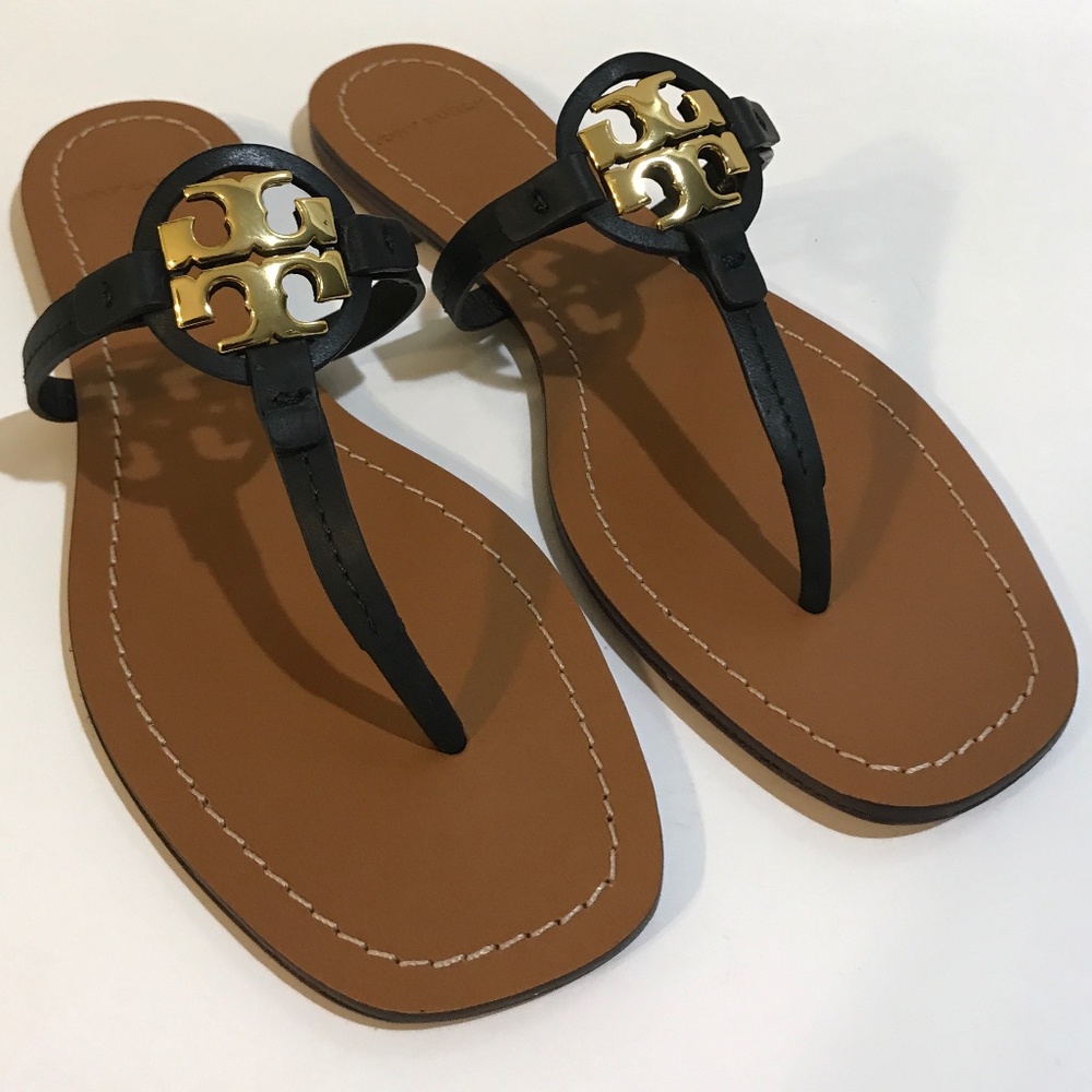 NIB Tory Burch Mini Miller Leather Thong - Perfect Black, Size 8